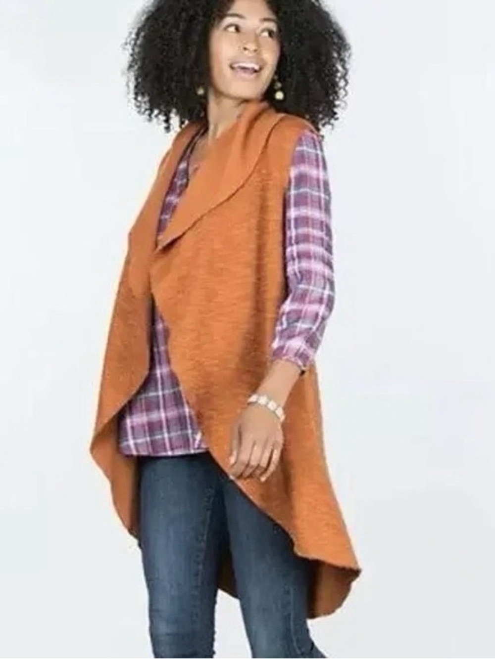 Matilda Jane Size XXL Orange Raw Edge Waterfall Run Through Cardigan Vest